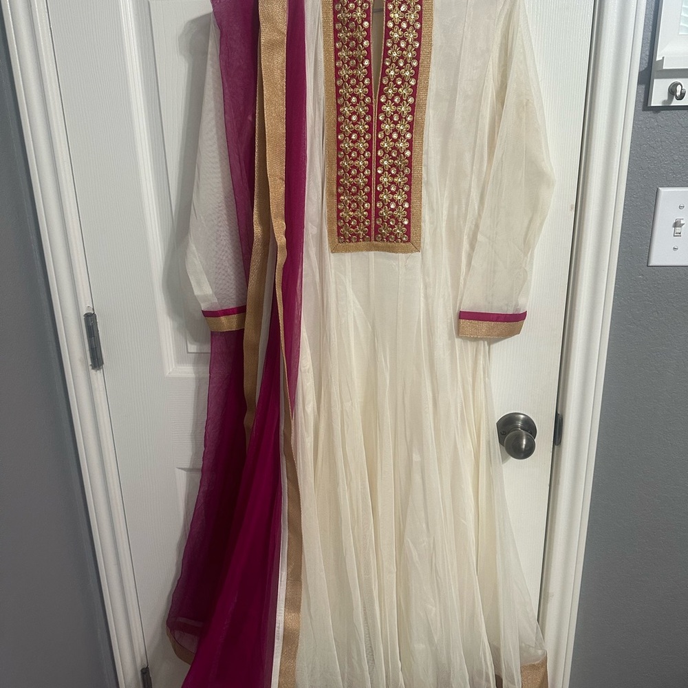 White and Pink Anarkali suit size small